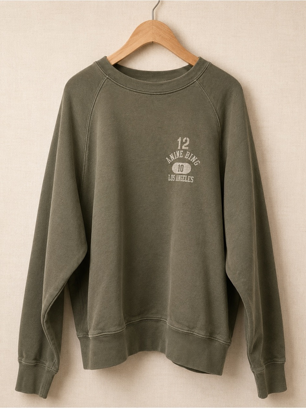 Anine Bing Organic Cotton Oversized Sweatshirt Olive LA Graphic L/G